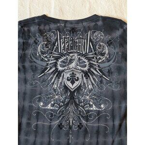 Affliction Women's Gray Thermal V Neck Goth Tribal Grunge USA Made Large